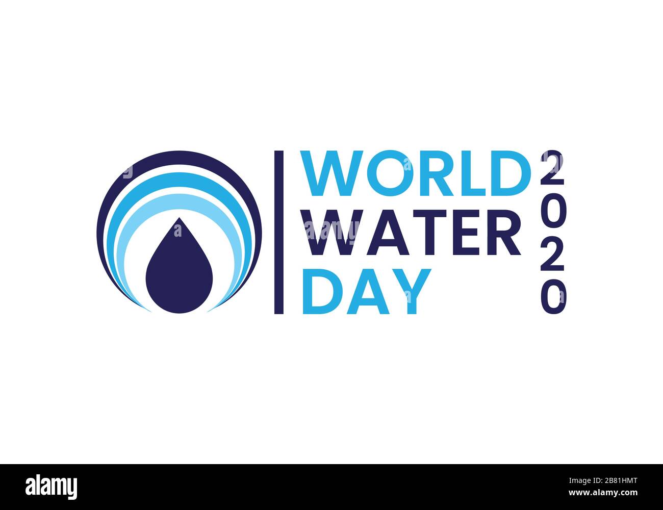 Simbolo del logo World Water Day 2020, acqua e cambiamenti climatici. Design vettoriale piatto. Illustrazione Vettoriale