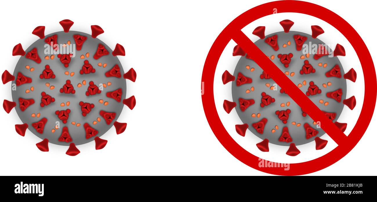 Coronavirus 2019-nIllustrazione CoV e coronavirus con stop Illustrazione Vettoriale