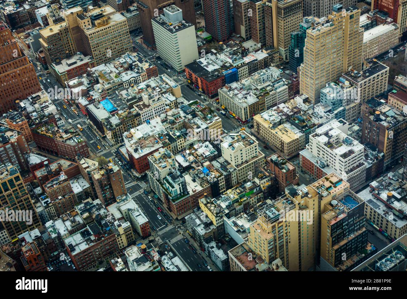 Ammira lo skyline di Manhattan visto dall'One World Observatory, proprio dove si trova il World Trade Center. Foto Stock