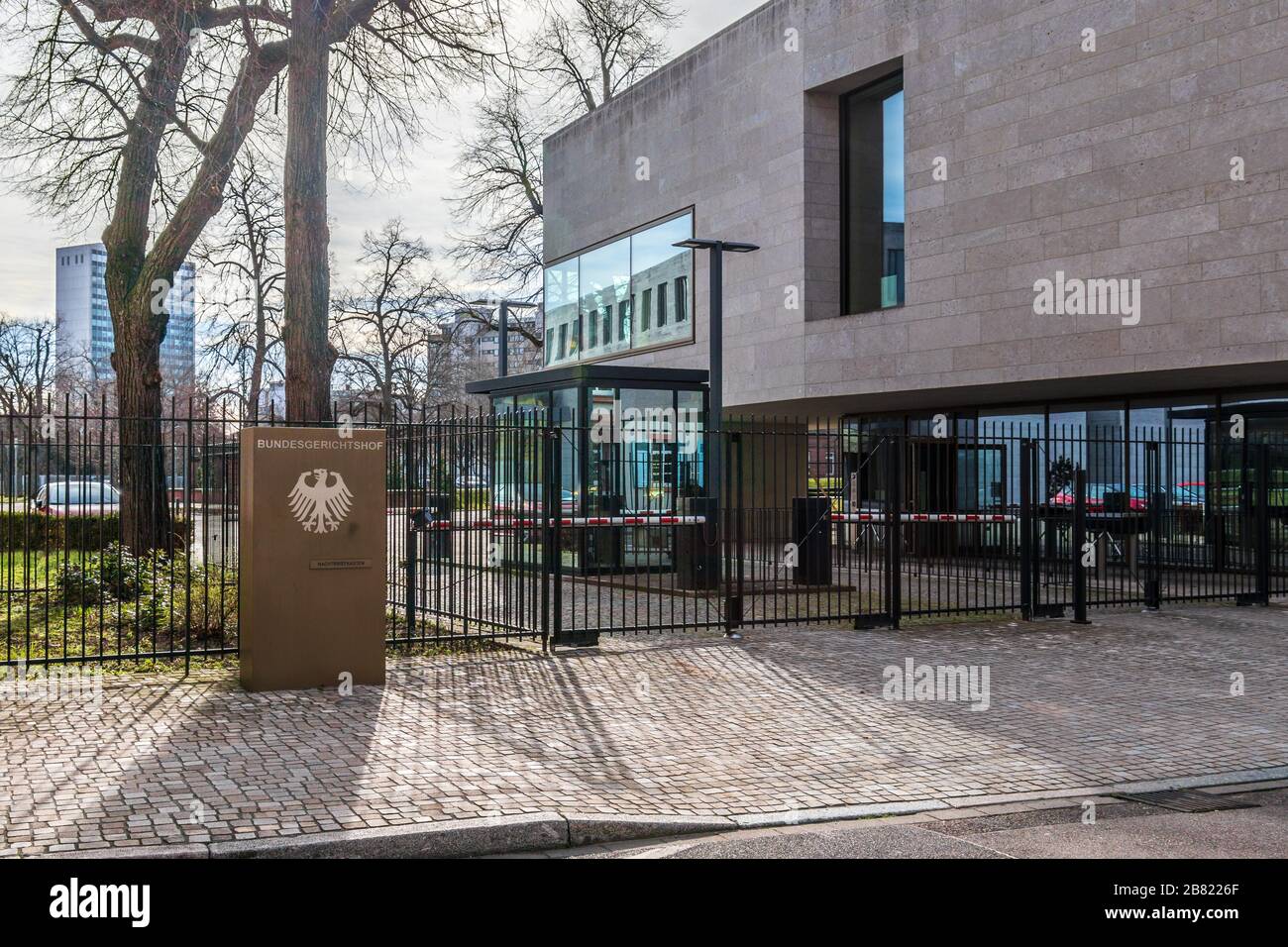 Ingresso alla Corte federale di giustizia della Germania, Bundesverfassungsgericht, BGH. A Karlsruhe, Baden-Württemberg, Germania Foto Stock