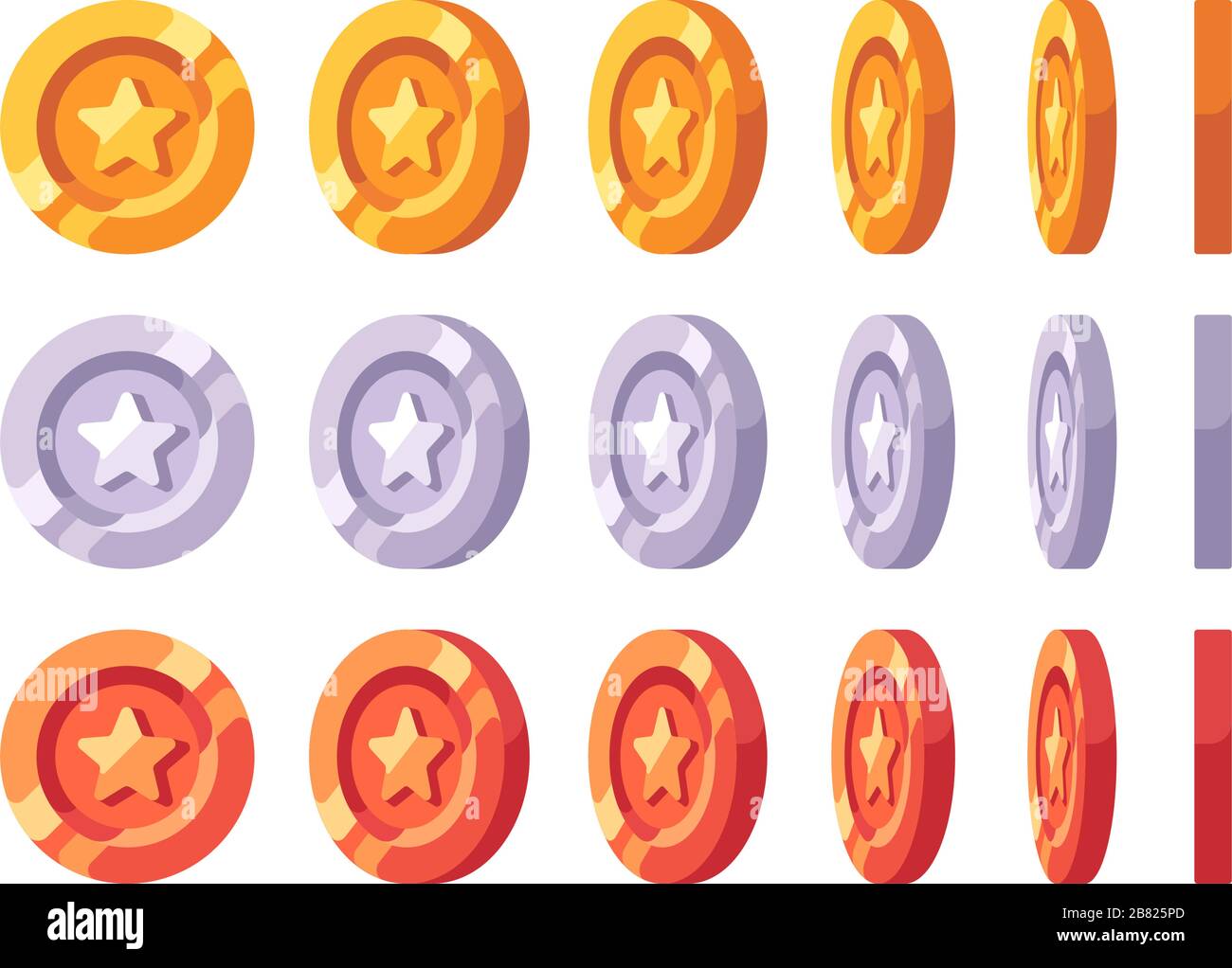 Monete d'oro, d'argento e di bronzo con il simbolo della stella a diverse angolazioni Illustrazione Vettoriale Monete d'oro, d'argento e di bronzo con il simbolo della stella a diverse angolazioni Illustrazione Vettoriale