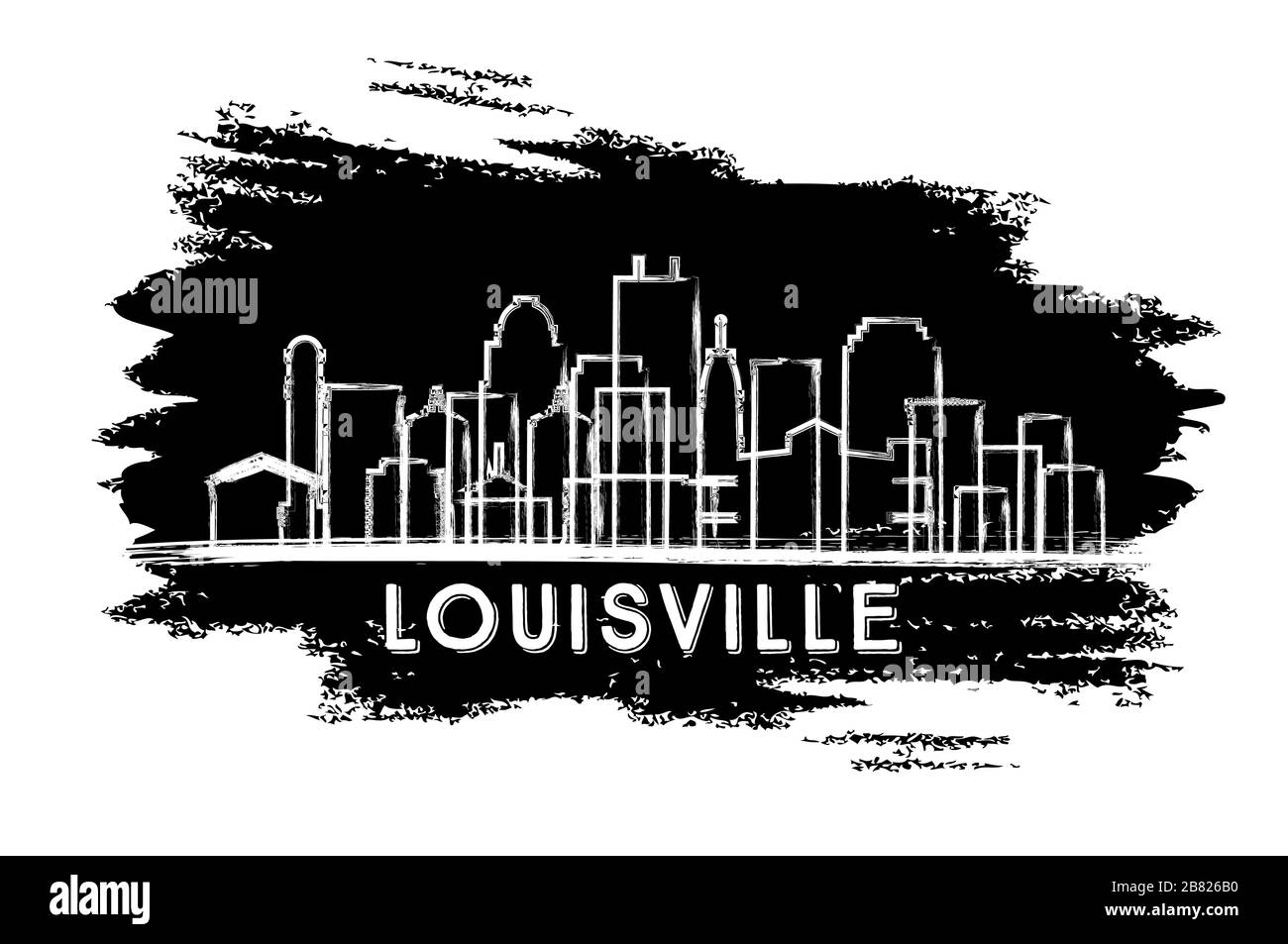 Louisville Kentucky USA City Skyline Silhouette. Schizzo disegnato a mano. Business Travel e Tourism Concept con architettura storica. Illustrazione Vettoriale