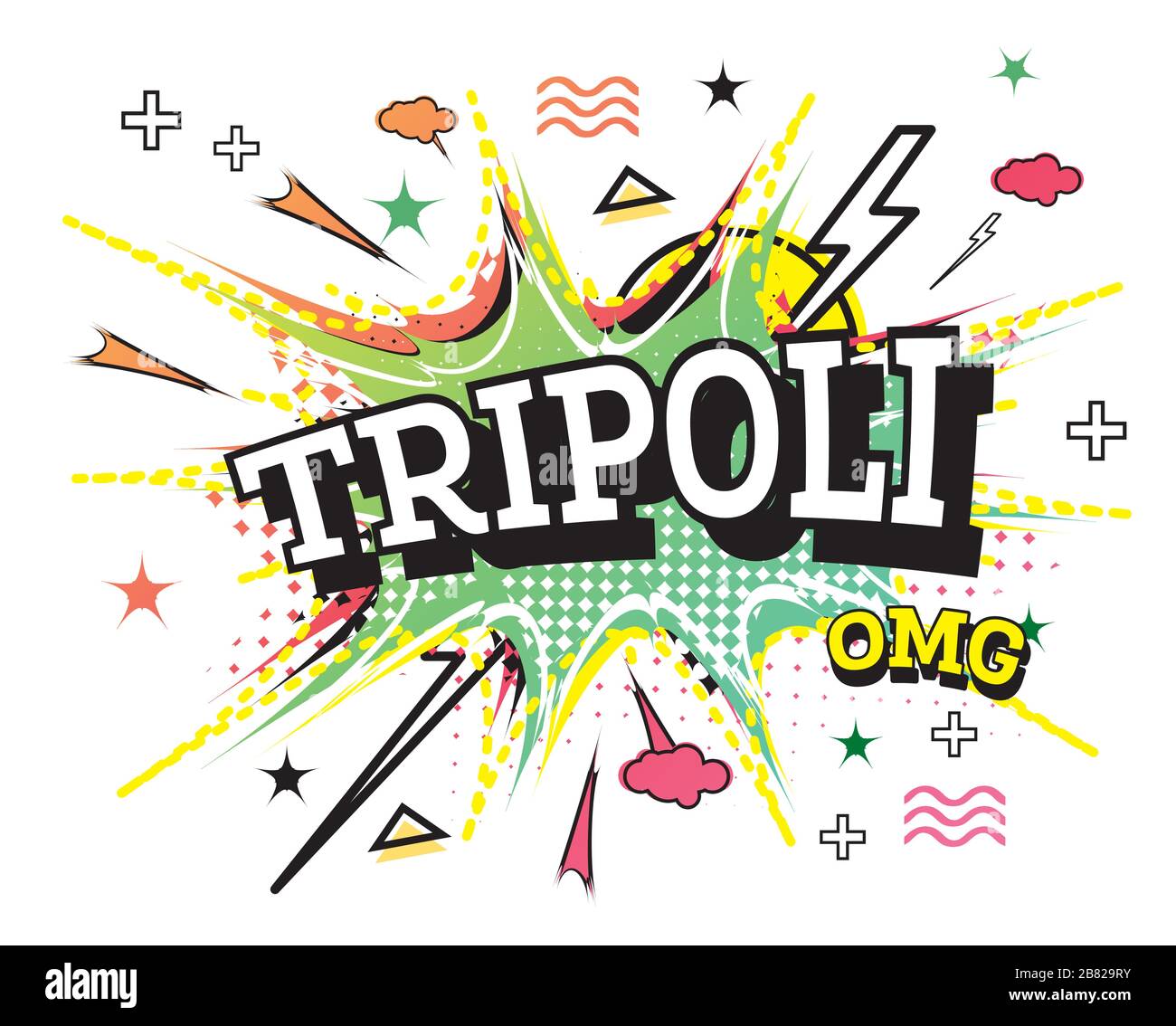 Tripoli Comic testo in stile Pop Art isolato su sfondo bianco. Illustrazione vettoriale. Illustrazione Vettoriale
