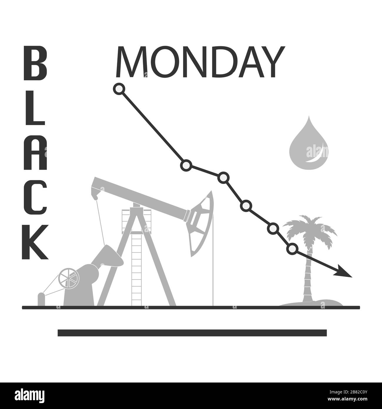 Illustrazione vettoriale industria petrolifera. Prezzi in calo. Crisi economica. Riduzione della domanda pianificata. Mercato. La negoziazione sul cambio ha aumentato la produzione Equip Illustrazione Vettoriale