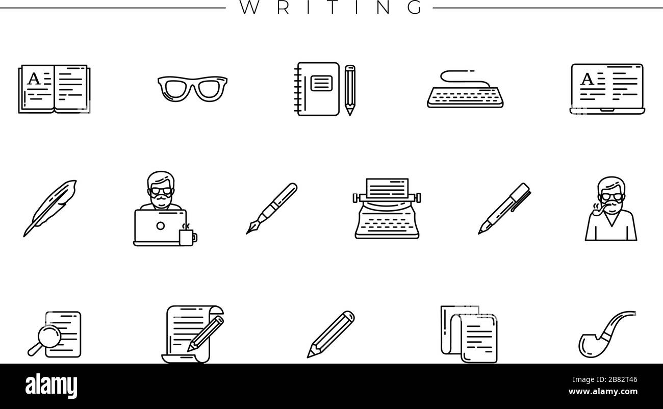 Set di Icone Di Scrittura è una delle icone di linea moderne insiemi sul tema Delle Professioni freelance. Illustrazione Vettoriale