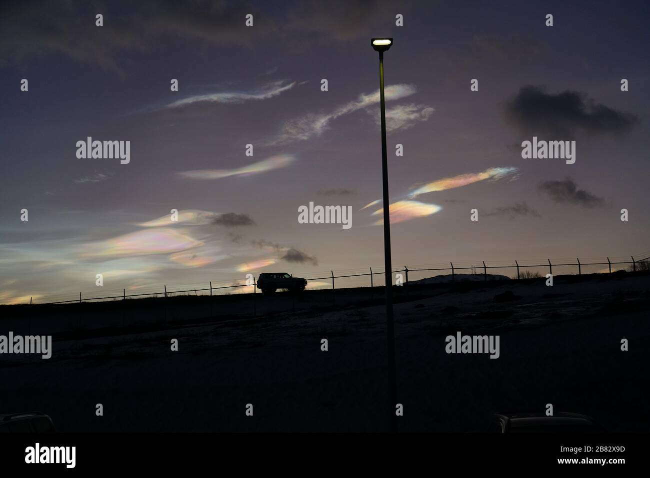 Nuvola stratosferica polare oltre Húsavík 3 Foto Stock