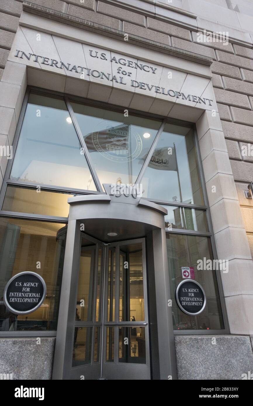 Agenzia degli Stati Uniti per lo sviluppo Internazionale, USAID, ingresso sede centrale, Washington, DC., nel Ronald Reagan Building. Foto Stock