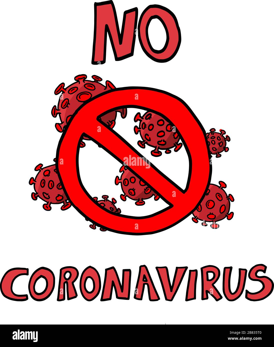 COVID-19, MERS-Cov, novel coronavirus 2019-nCoV, Abstract virus ceppo modello novel coronavirus 2019-nCoV è attraversato con il segno DI STOP rosso Illustrazione Vettoriale