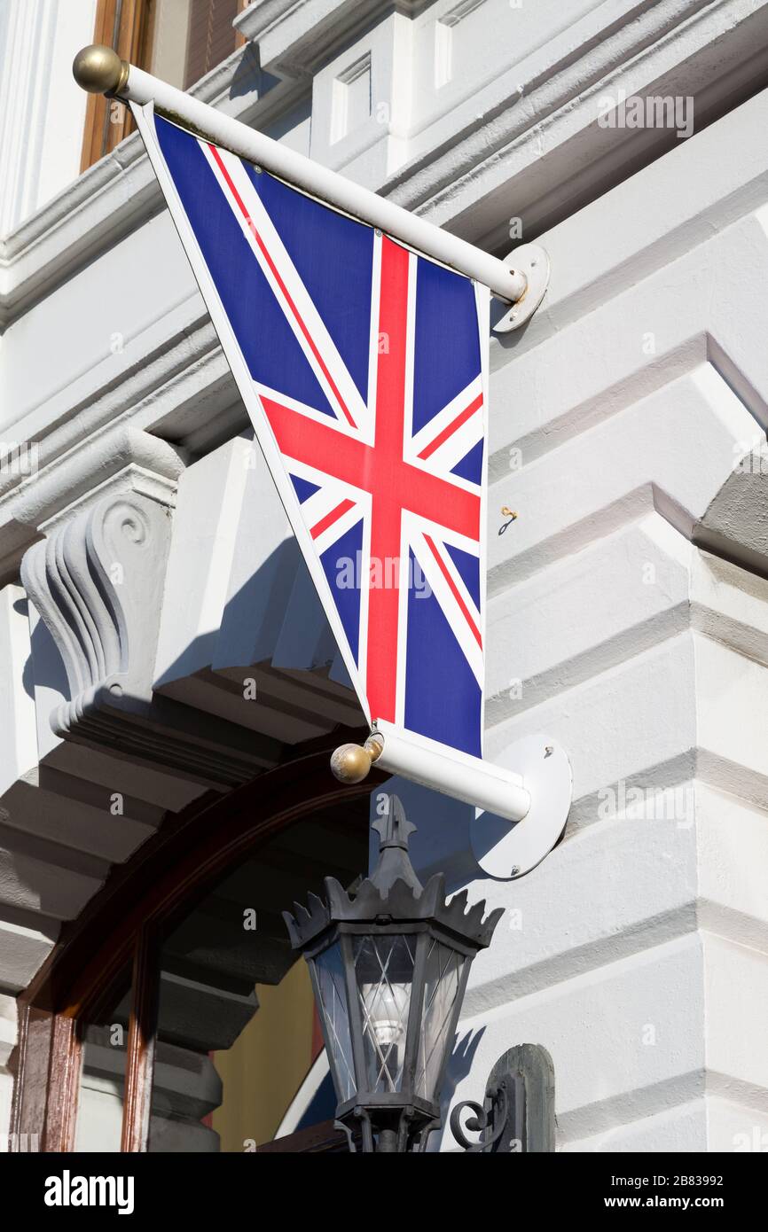 Union Jack flag su Town Quay Road,Southampton, Hampshire County,l'Inghilterra,Regno Unito Foto Stock