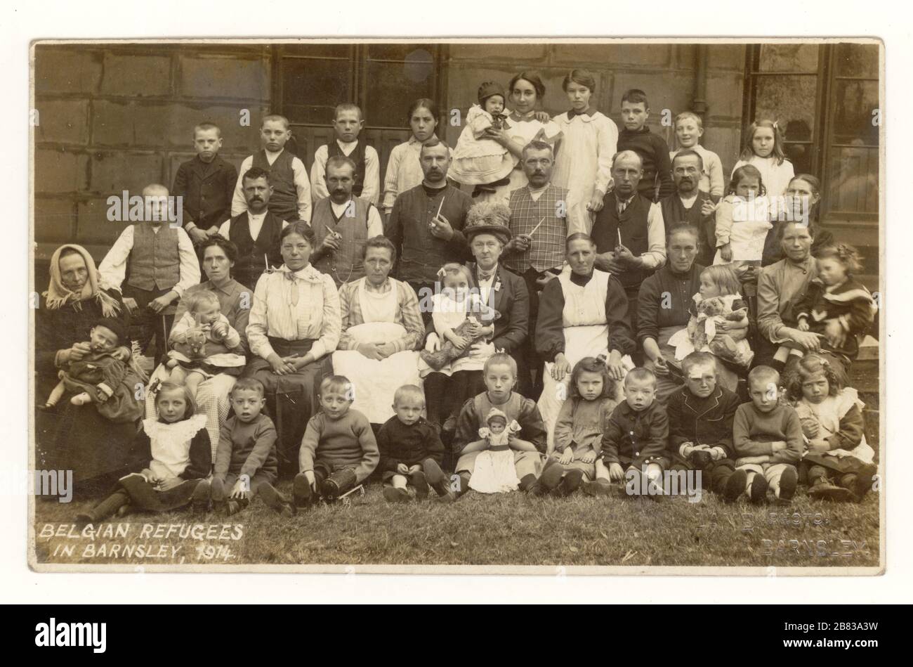 L'immagine dei rifugiati belgi a Barnsley, Yorkshire, Inghilterra, Regno Unito, risale al 1914 Foto Stock