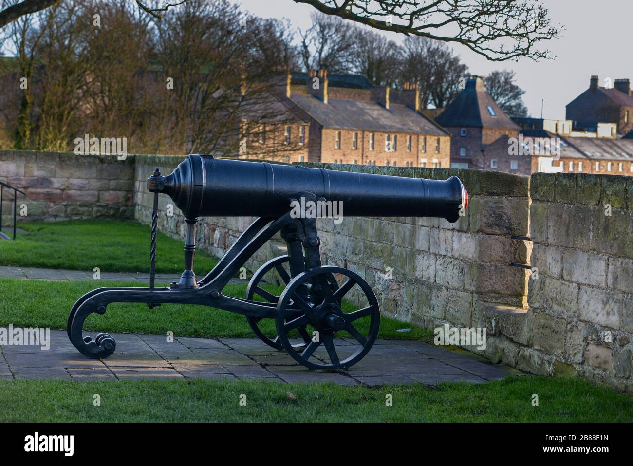 Cannon sulle mura della città di Berwick upon Tweed, la città più a nord dell'Inghilterra Foto Stock