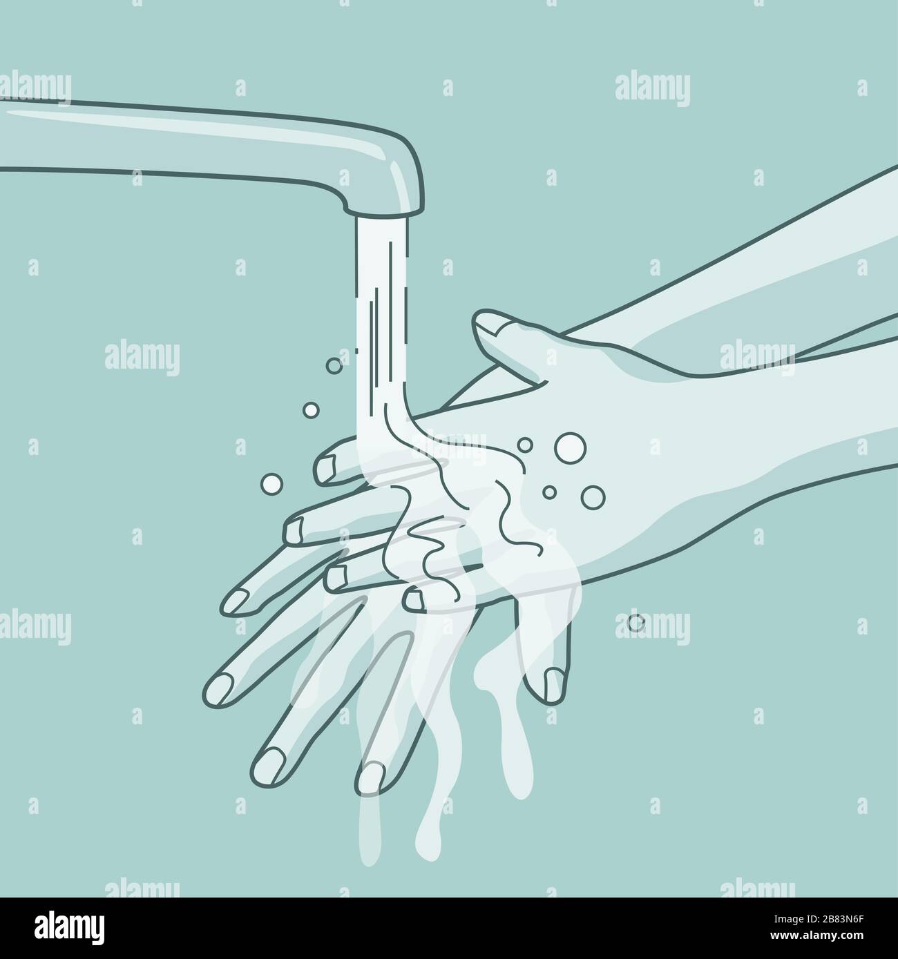 Una donna che lava le mani sotto un rubinetto corrente. Illustrazione vettoriale Illustrazione Vettoriale