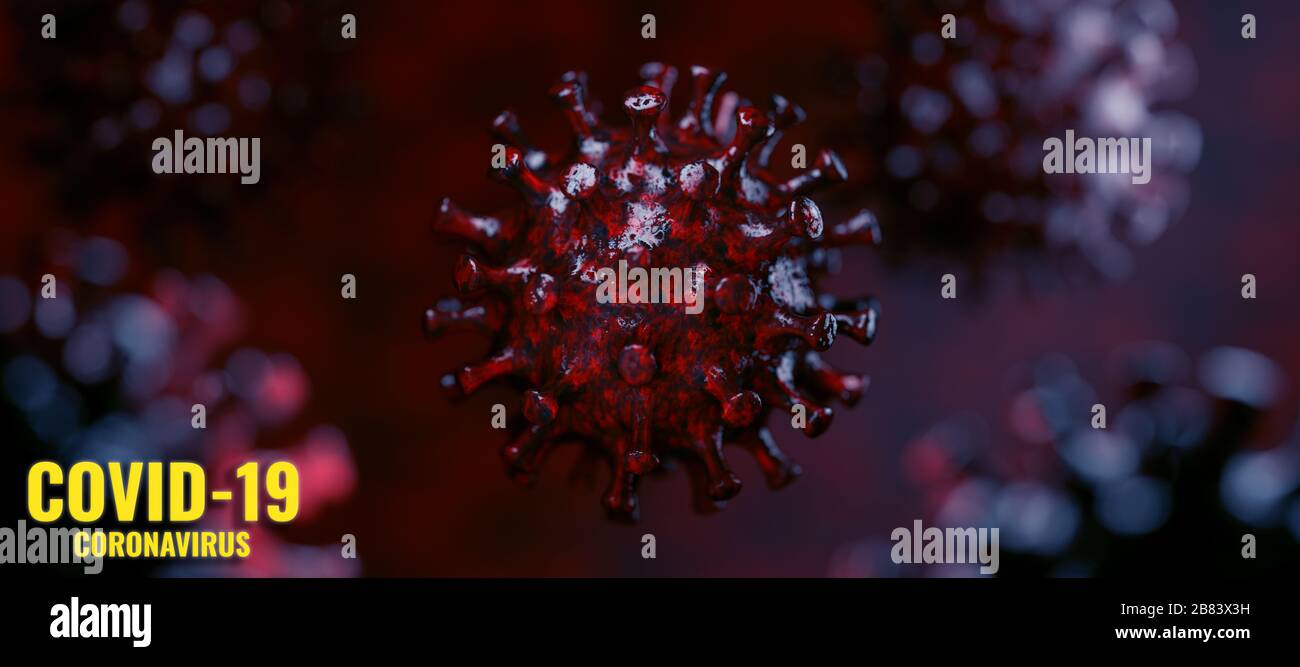 illustrazione del virus in formato banner web - illustrazione con rendering 3d Foto Stock