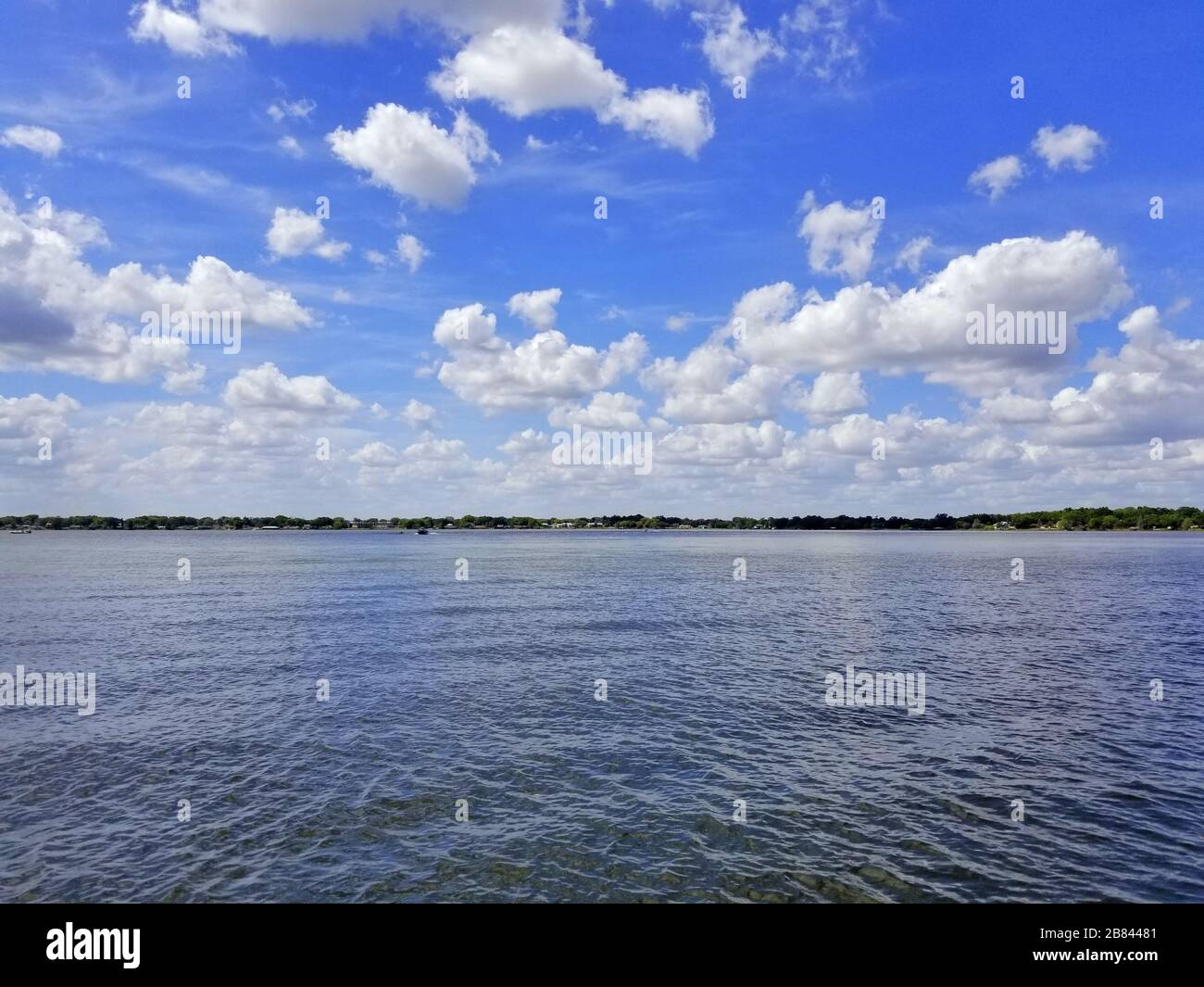 Bellissimo cielo blu vicino al lago vicino Heritage Park, Winter Haven, Florida, U.S.A Foto Stock