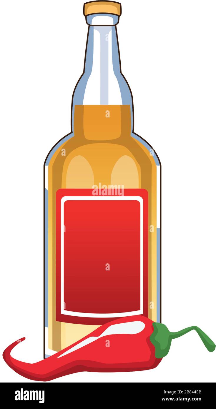 bottiglia di tequila messicana con l'icona del peperoncino Illustrazione Vettoriale
