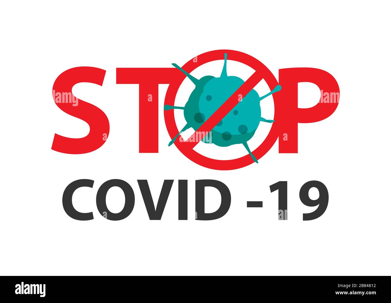 Stop covid 19 coronavirus con simbolo rosso segno di pericolo. Illustrazione Vettoriale