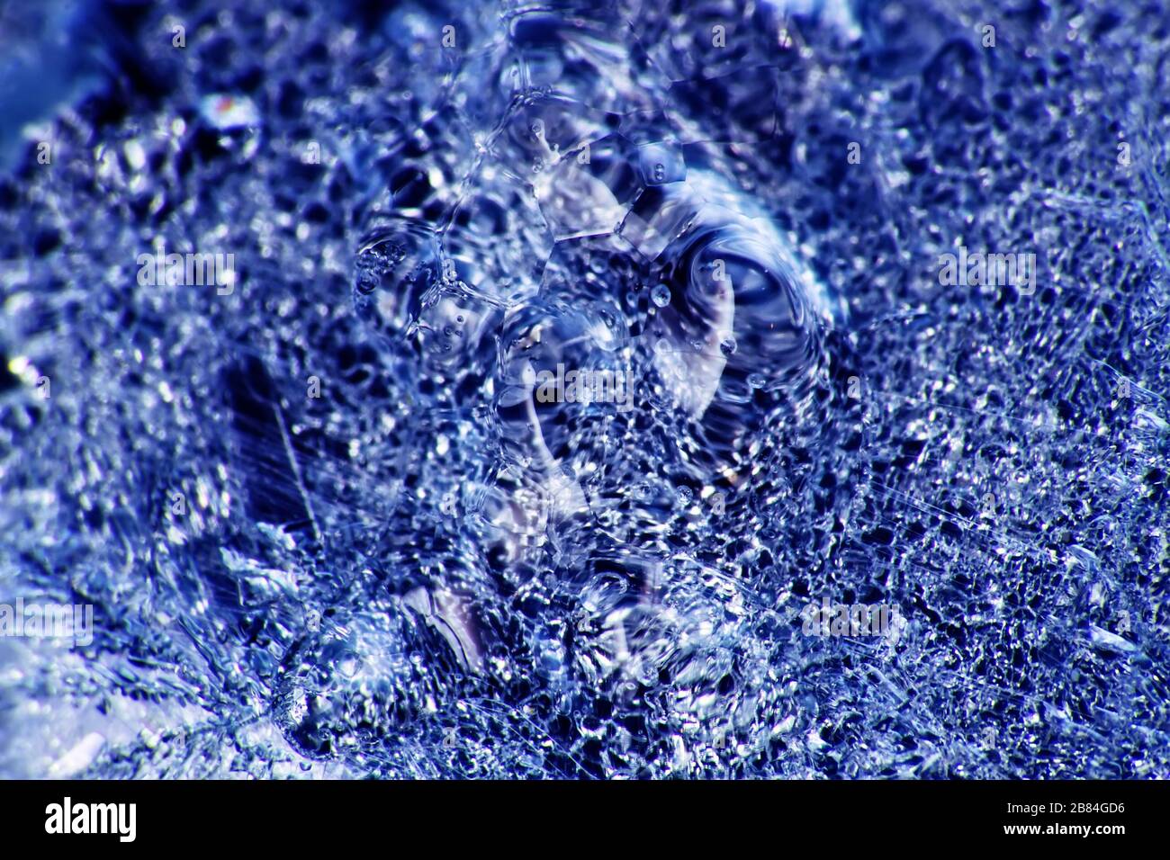 Il primo sottile crosta di ghiaccio su una pozzanghera trasparente e delicato Foto Stock