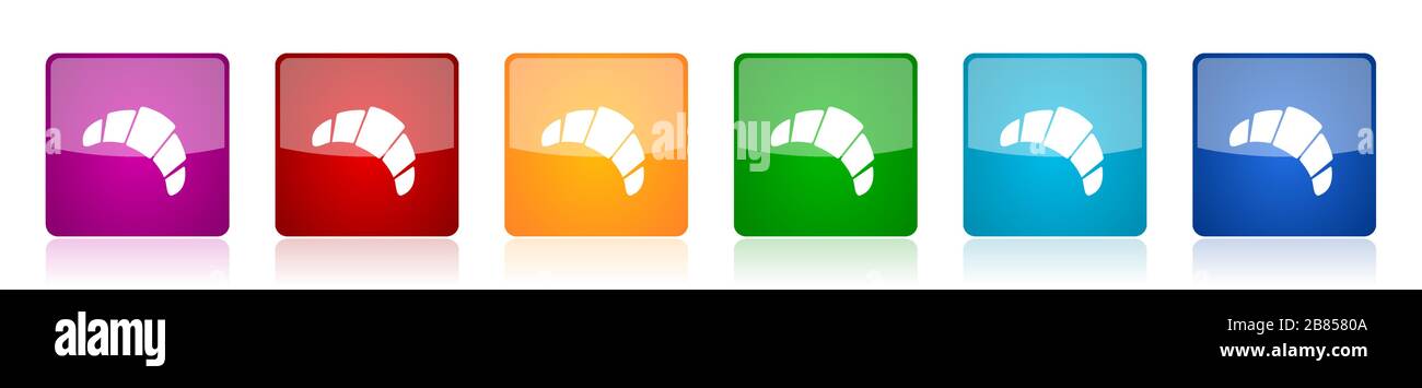 Set di icone croissant, illustrazioni vettoriali lucide quadrate colorate in 6 opzioni per la progettazione web e applicazioni mobili Illustrazione Vettoriale