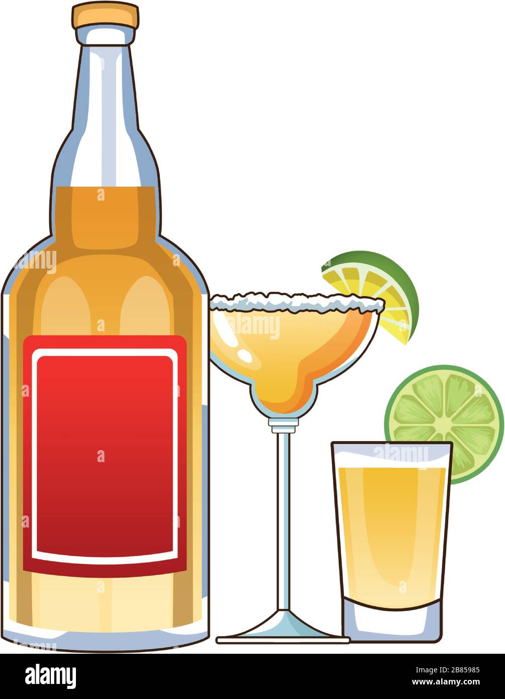 bottiglia di tequila e cocktail drink messicani Illustrazione Vettoriale