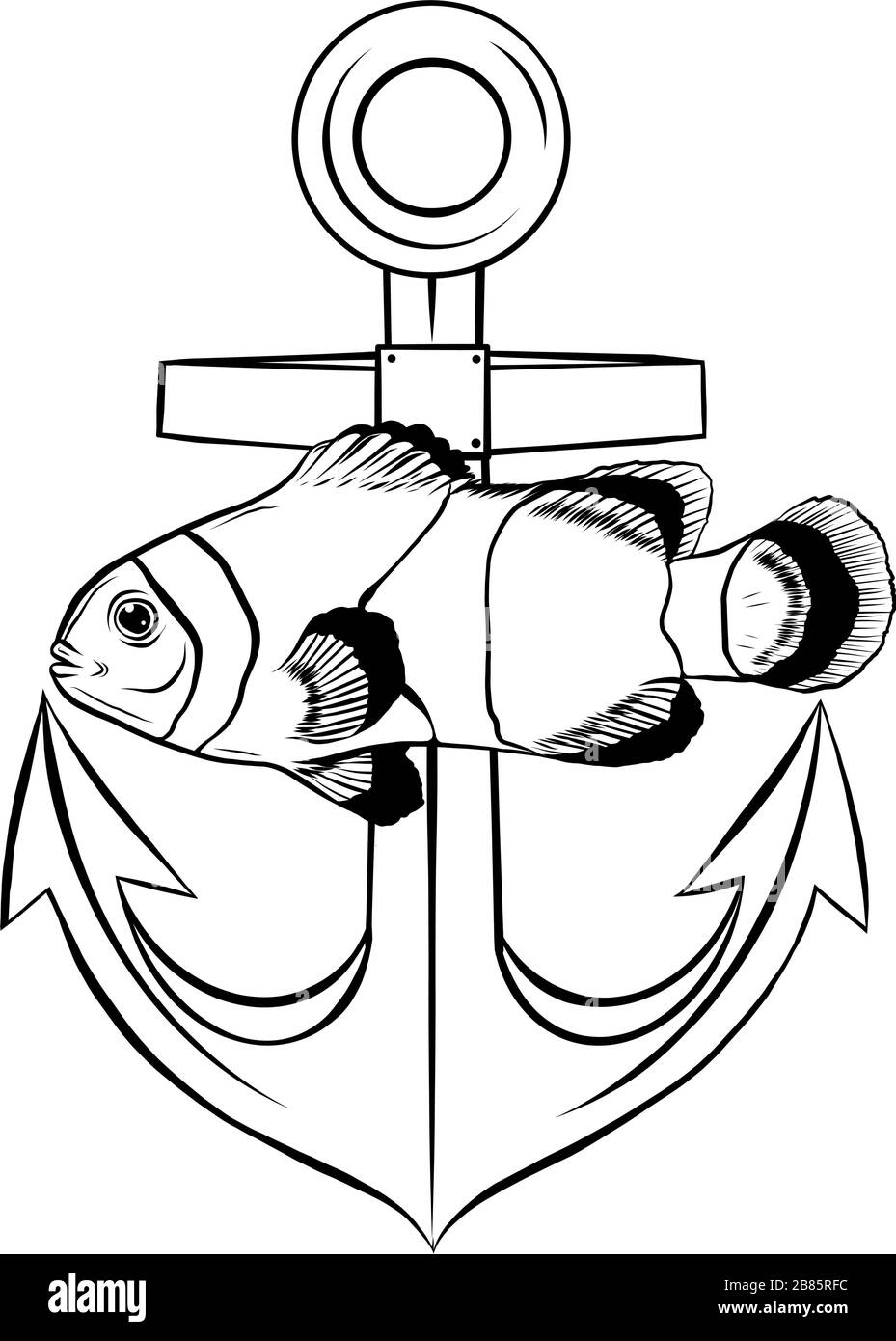 silhouette vettoriale di animali marini con ancora Illustrazione Vettoriale