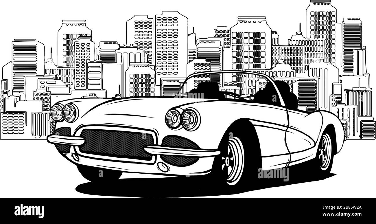 Paesaggio urbano con grandi edifici moderni e borgo con case private su uno sfondo Illustrazione Vettoriale