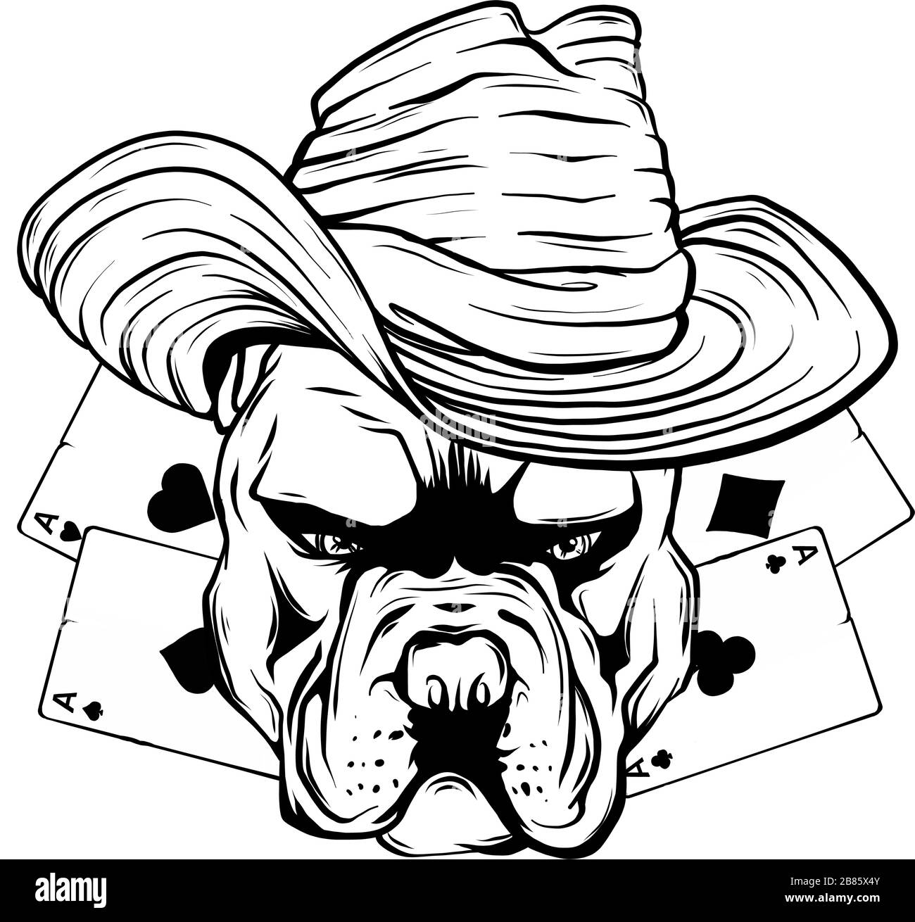 Bulldog Head Hat poker ACE illustrazione vettoriale Illustrazione Vettoriale