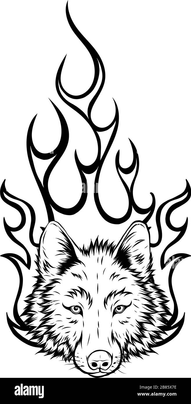 wolf testa mascotte illustratore vettoriale arte di design Illustrazione Vettoriale