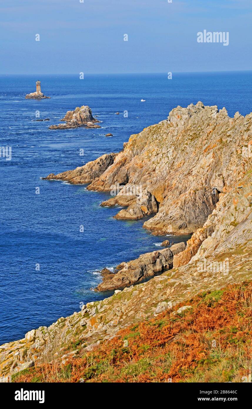 Pointe du Raz, Plogoff, Finistère, Bretagna, Francia Foto Stock