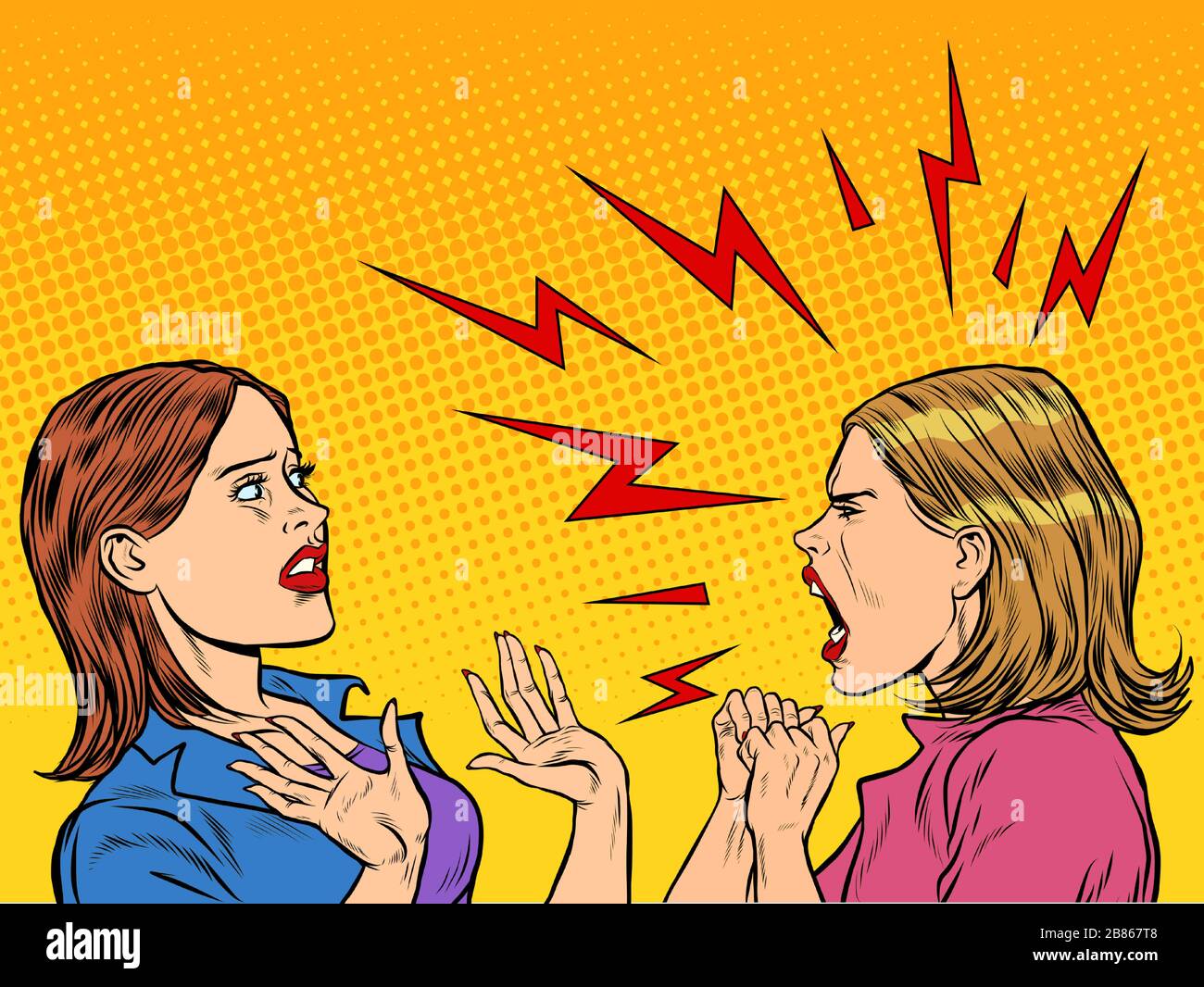 Due donne arrabbiate gridano Illustrazione Vettoriale