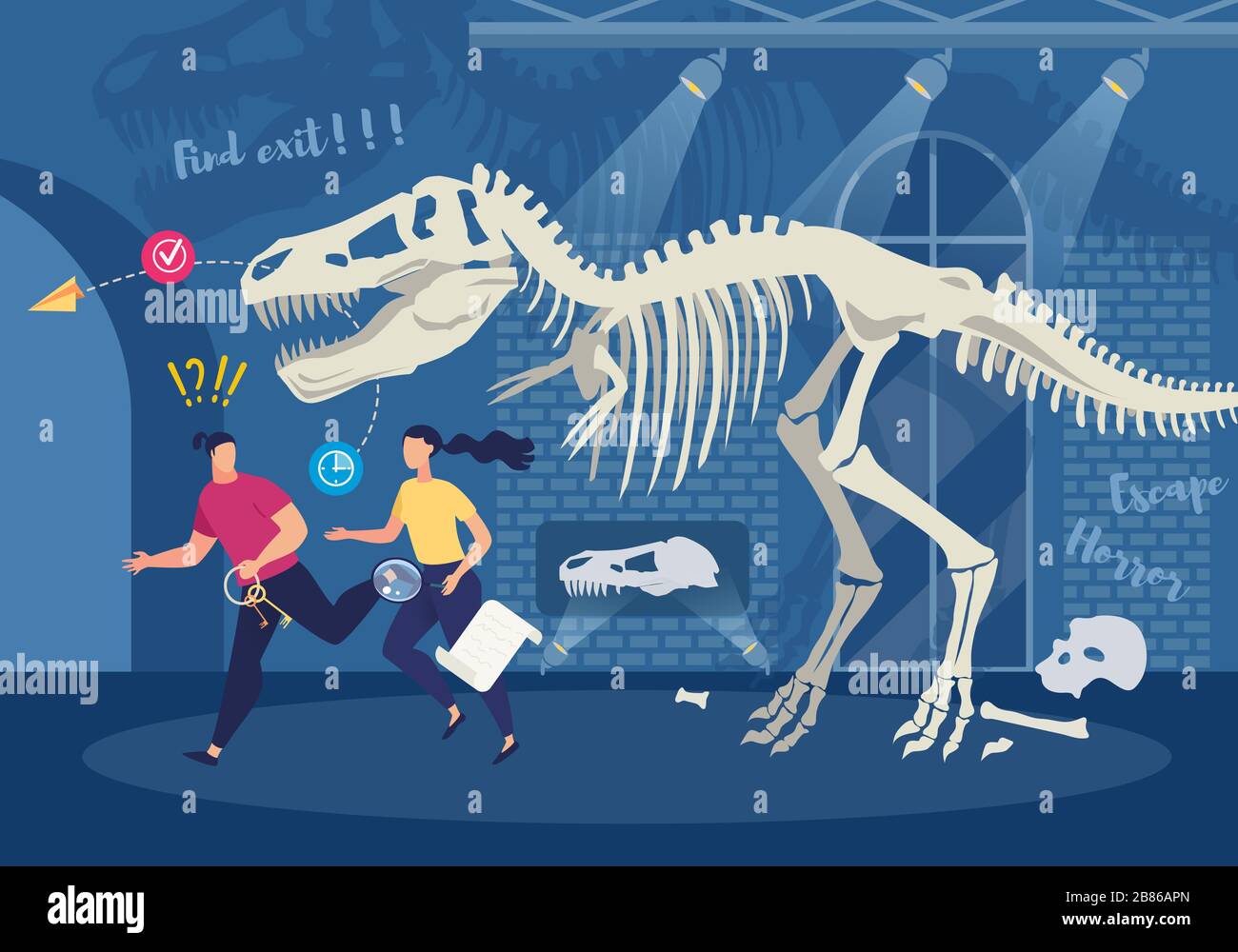 Persone che giocano in quest Room Flat Vector Concept Illustrazione Vettoriale