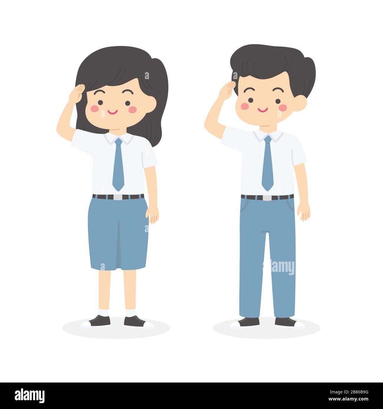 Indonesiano Senior High School Uniform Kids Salute Cartoon Vector Illustrazione Vettoriale