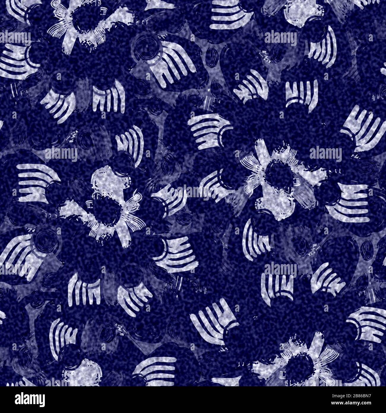 Indaco blu batik colorato daisy fiore effetto texture sfondo. Campione giapponese senza cuciture a ripetizione. Motivo floreale pittorico colore candeggina. Maschile Foto Stock