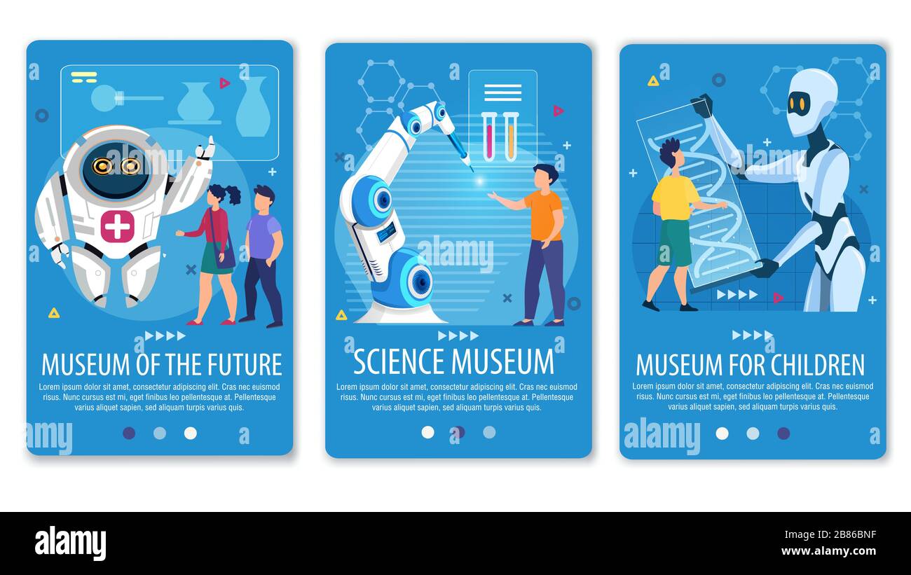 Science Museum of Future for Kids Mobile Pages Set Illustrazione Vettoriale