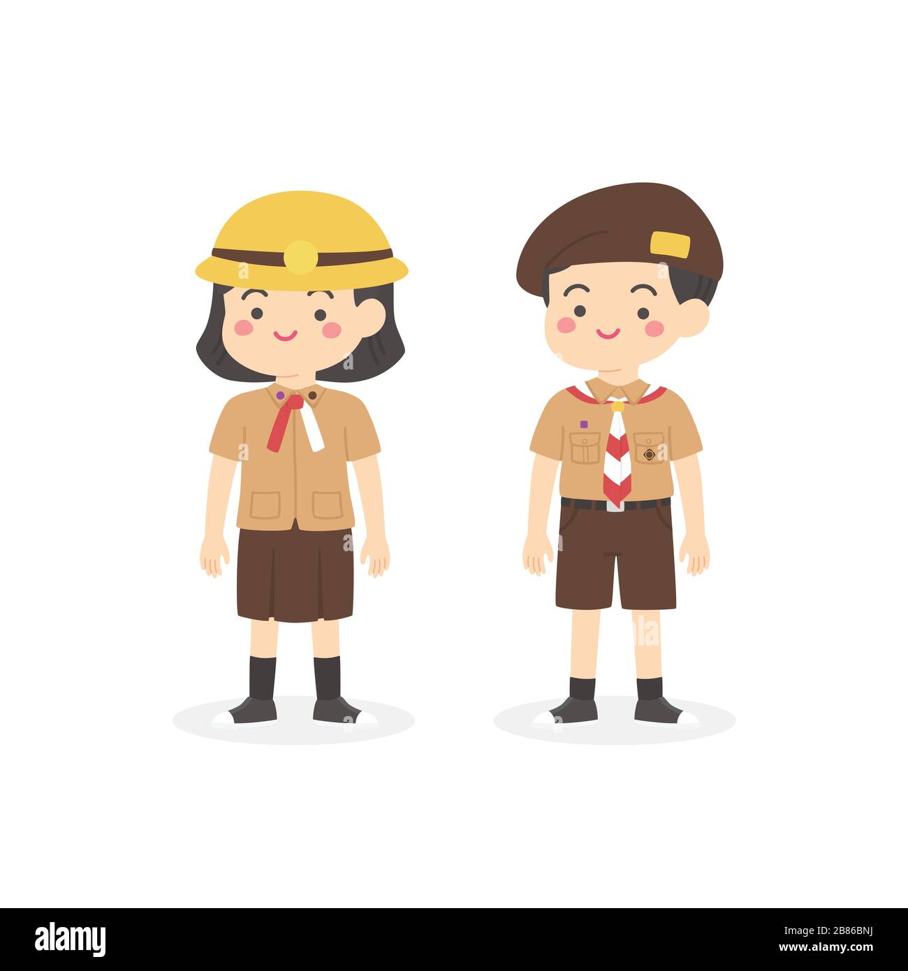 Scuola elementare indonesiana Pramuka Scout uniforme Kids Cartoon Vector Illustrazione Vettoriale