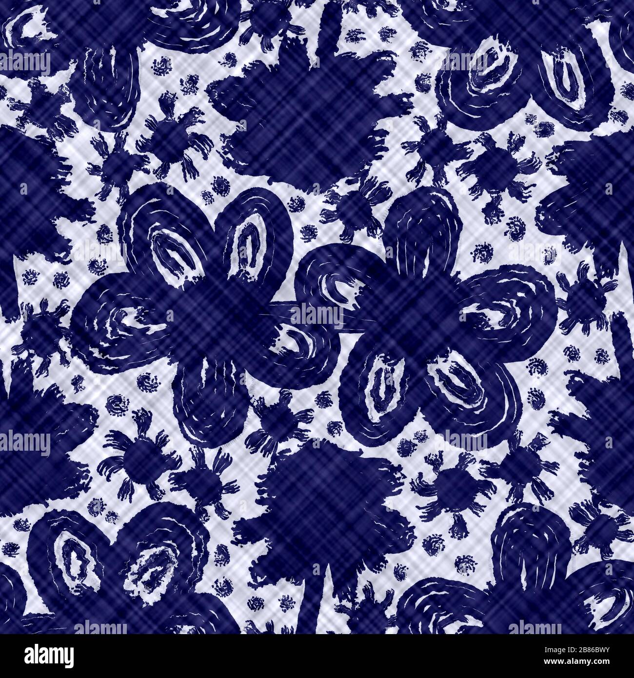 Indaco blu batik colorato daisy fiore effetto texture sfondo. Campione giapponese senza cuciture a ripetizione. Motivo floreale pittorico colore candeggina. Maschile Foto Stock