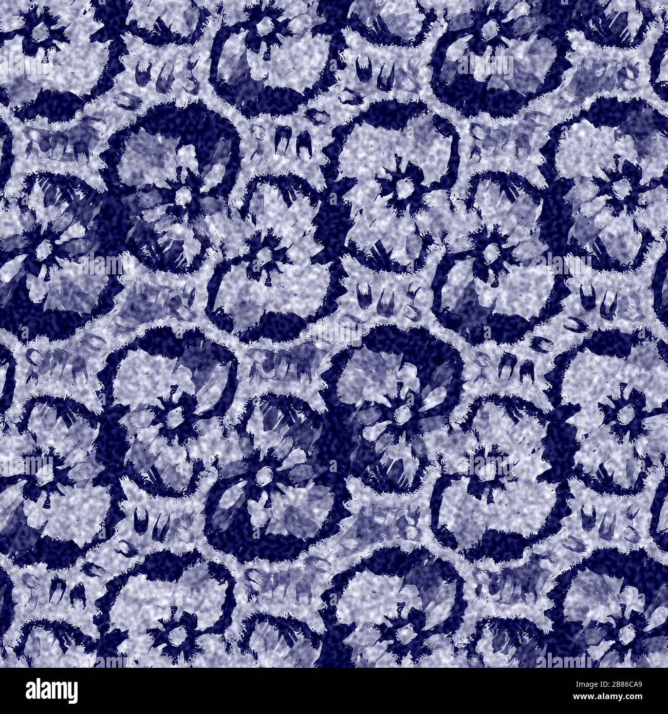 Indigo blu batik tinto pansy fiore effetto texture sfondo. Campione giapponese senza cuciture a ripetizione. Motivo floreale pittorico colore candeggina. Maschile Foto Stock