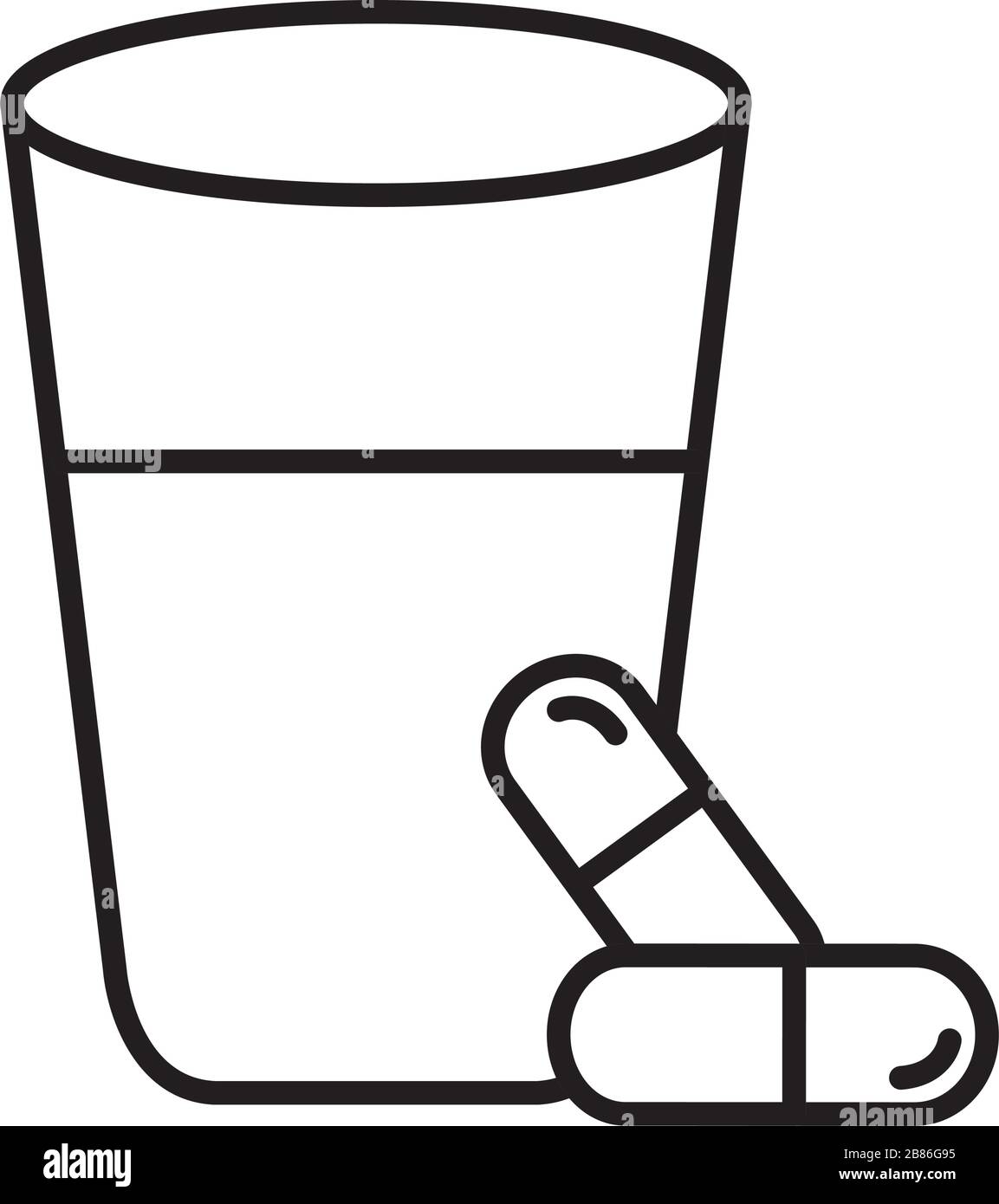 capsule farmaci con acqua in bottiglia , icona stile linea Illustrazione Vettoriale