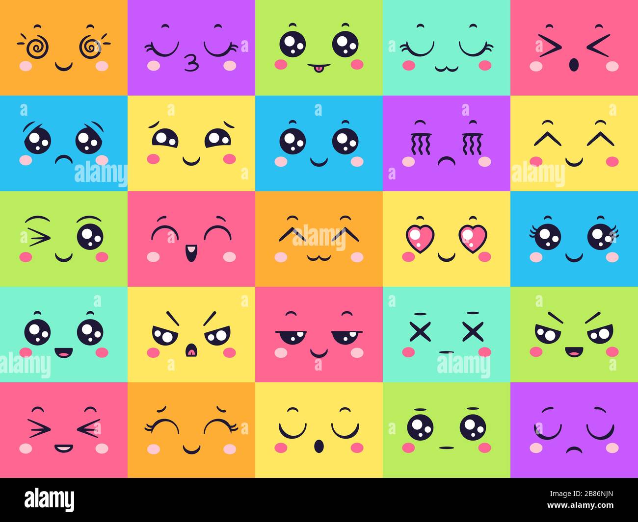 Collezione di volti colorati, emoticon Emotion Set Illustrazione Vettoriale