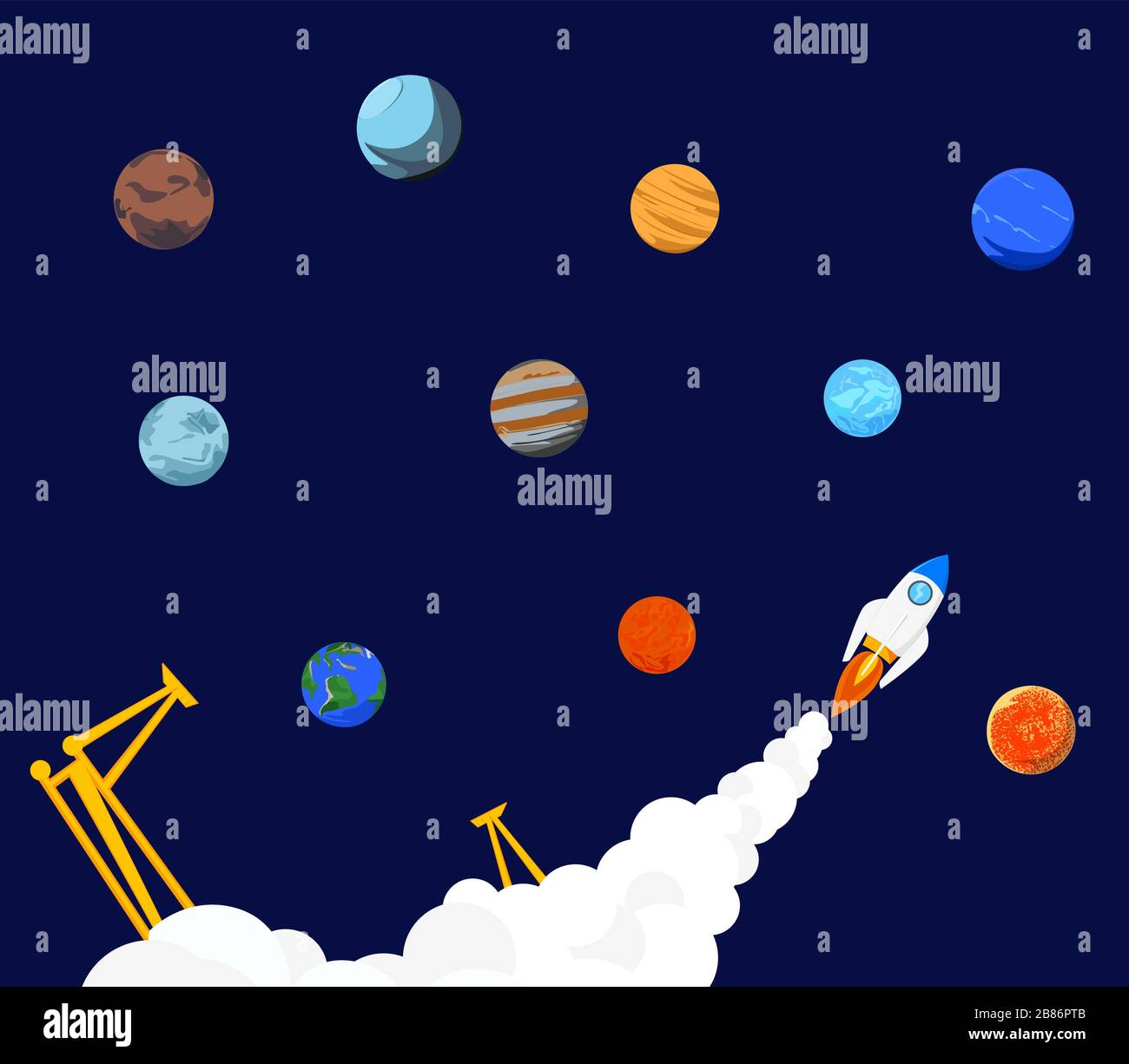 Spazio razzo pianeta astronomia cosmo Illustrazione Vettoriale