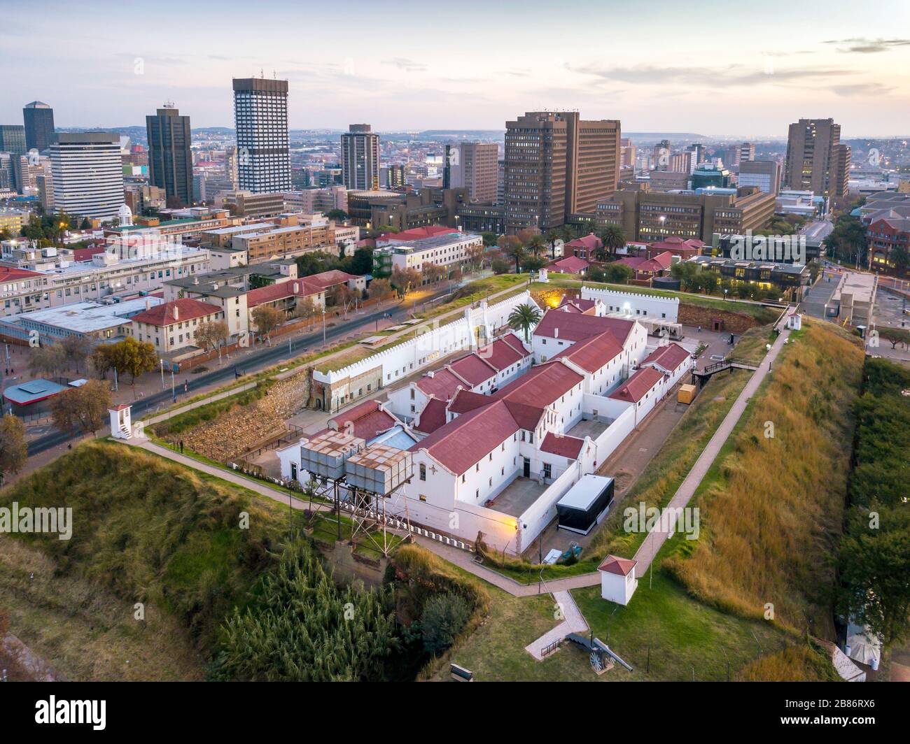 Veduta aerea della Constitution Hill nel centro di Johannesburg, Sud Africa Foto Stock