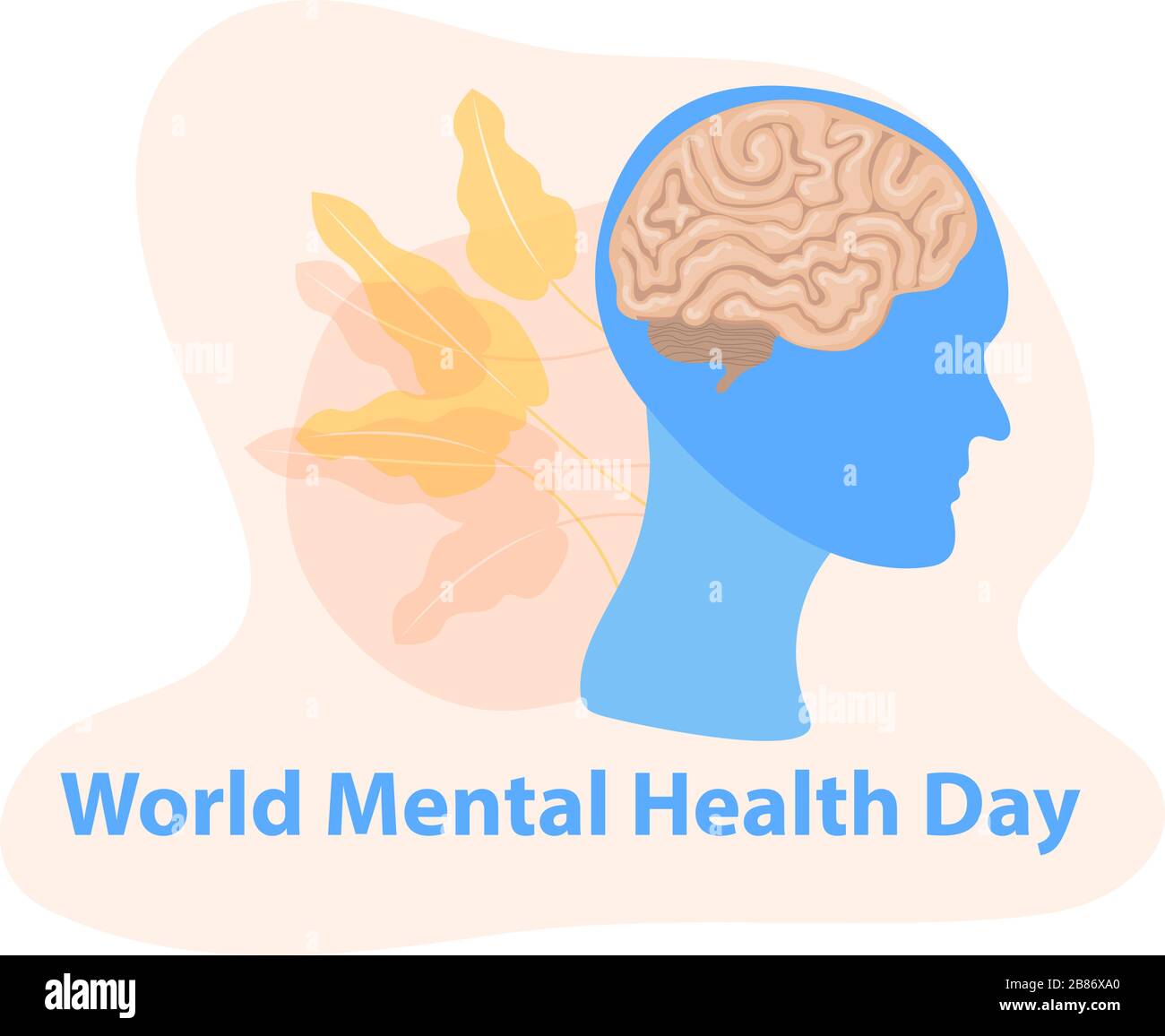 Giornata Mondiale della Salute mentale. Silhouette della testa di un uomo con cervello. Isolato su uno sfondo bianco. Illustrazione vettoriale Illustrazione Vettoriale