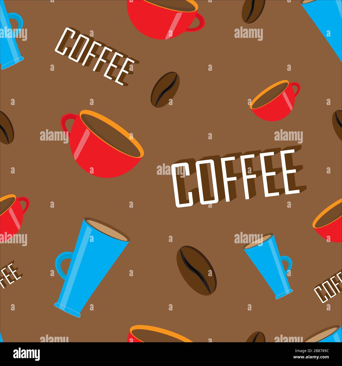 modello di tazze di chicchi di caffè e l'iscrizione Illustrazione Vettoriale