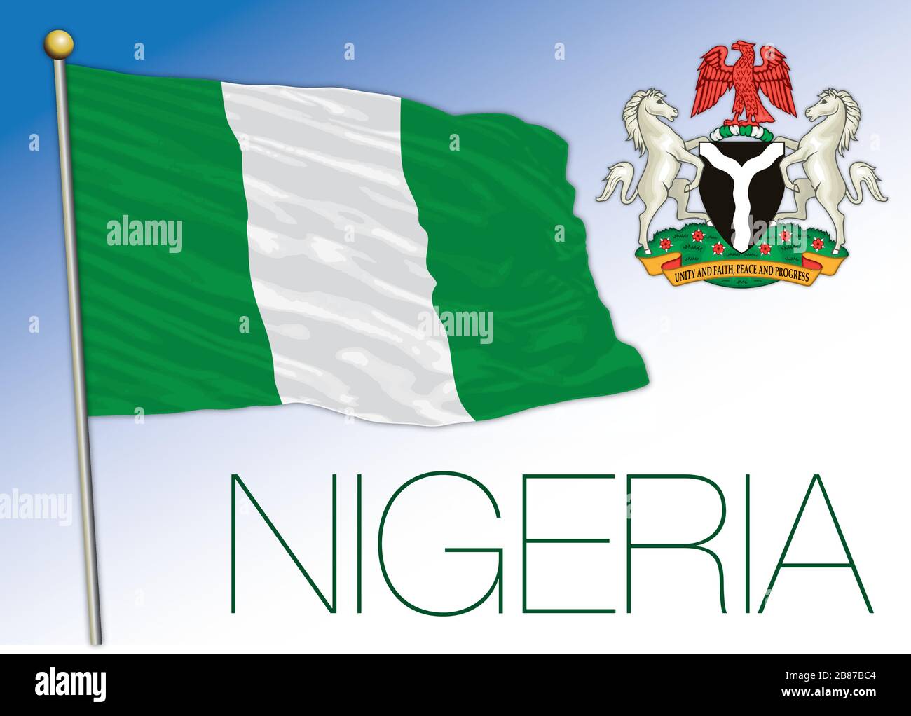 Nigeria bandiera nazionale ufficiale e stemma, africa, illustrazione vettoriale Illustrazione Vettoriale
