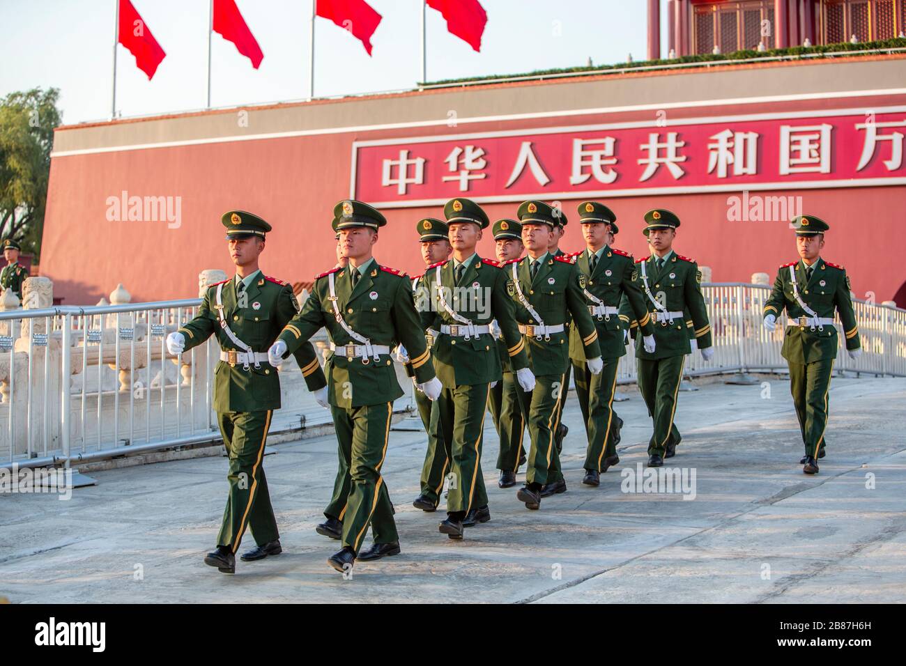 Cambio delle Guardie a Piazza Tiananmen a Pechino, Cina Foto Stock
