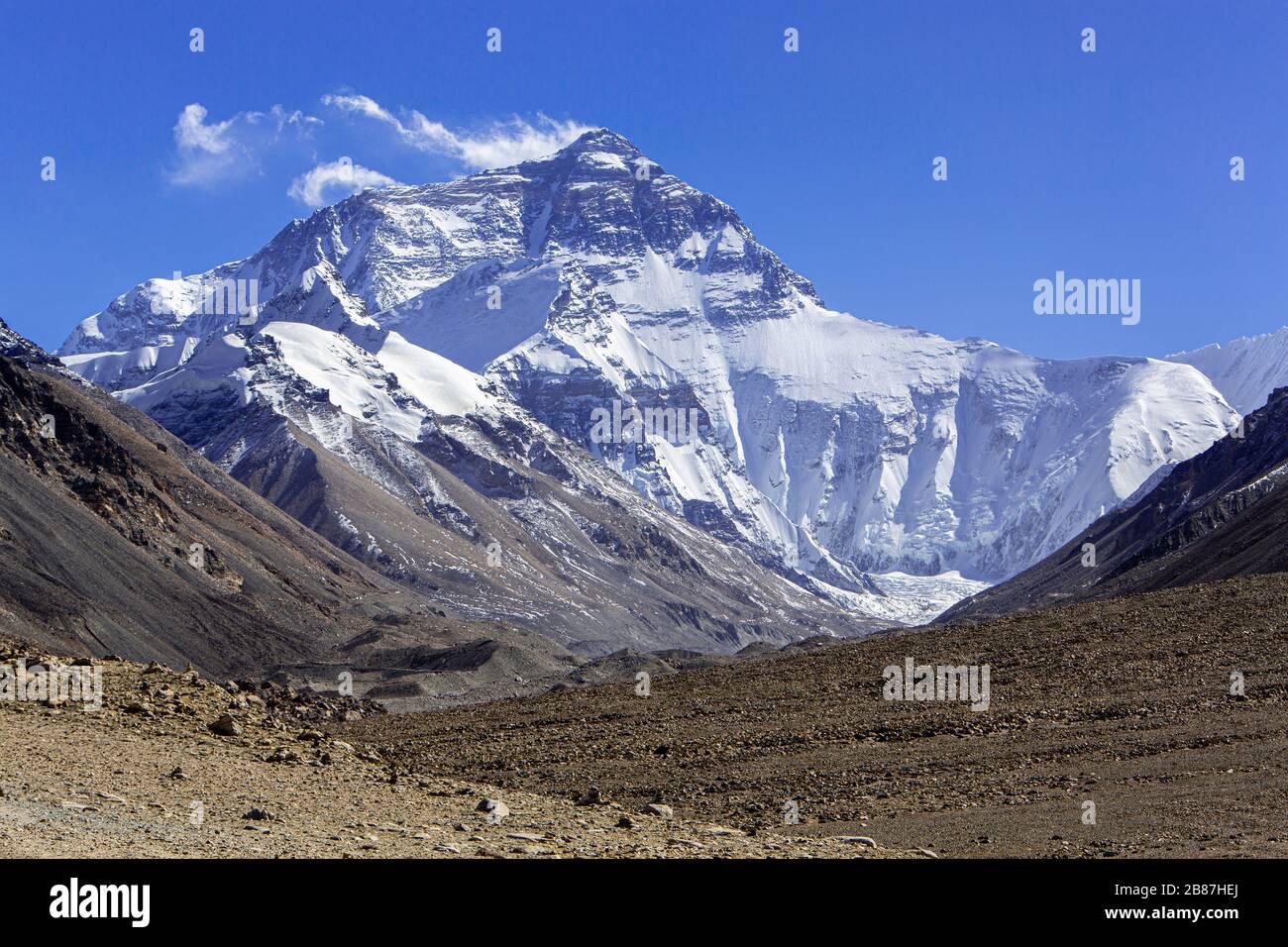 Vista sul monte Everest al campo base Foto Stock
