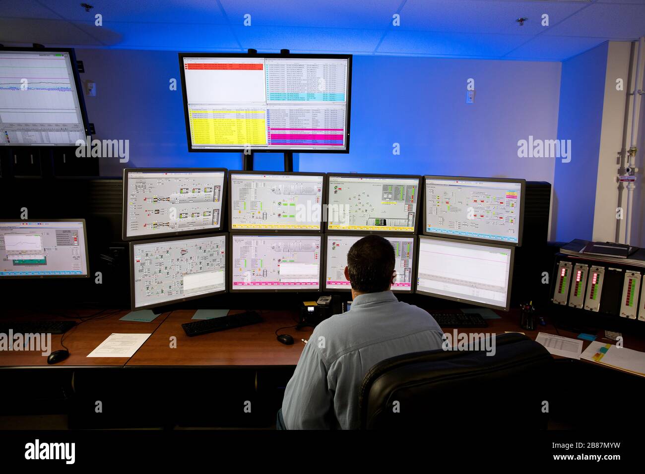 Centro di controllo della centrale elettrica a gas naturale Foto Stock