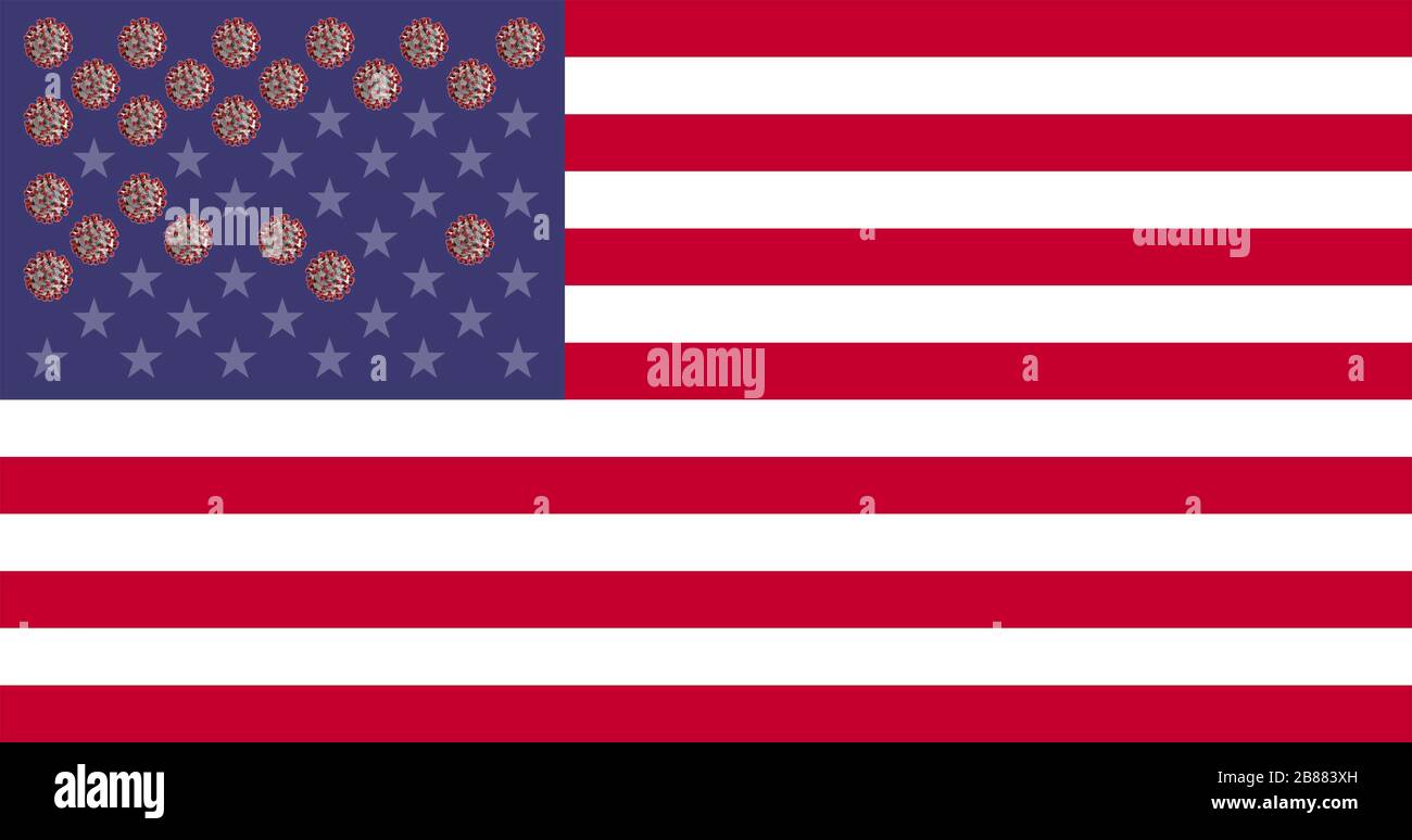 Fotomontaggio, USA Flag con virus corona, COVID-19, simbolo di diffusione della foto epidemia corona, USA Foto Stock