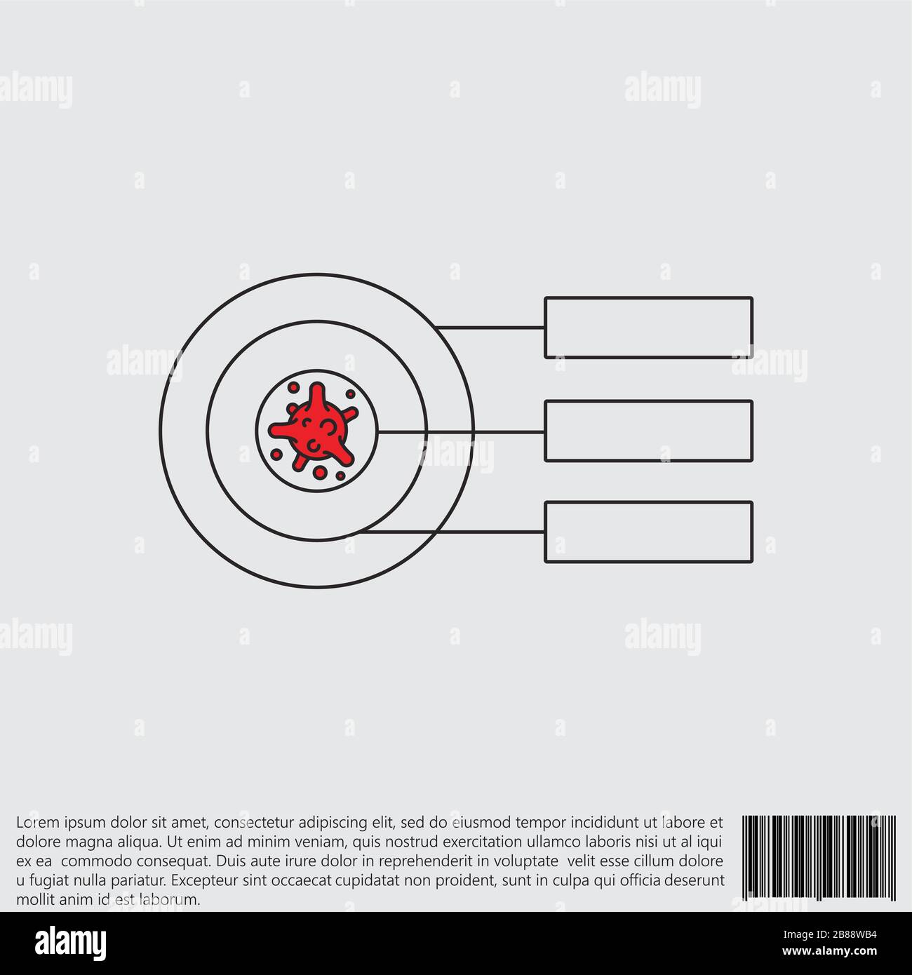 Virus, batteri e infografiche (schedula, grafico, grafico) linea, icona lineare, simbolo, segno coronavirus, icona COVID-19, logo nero e rosso su bianco bac Illustrazione Vettoriale