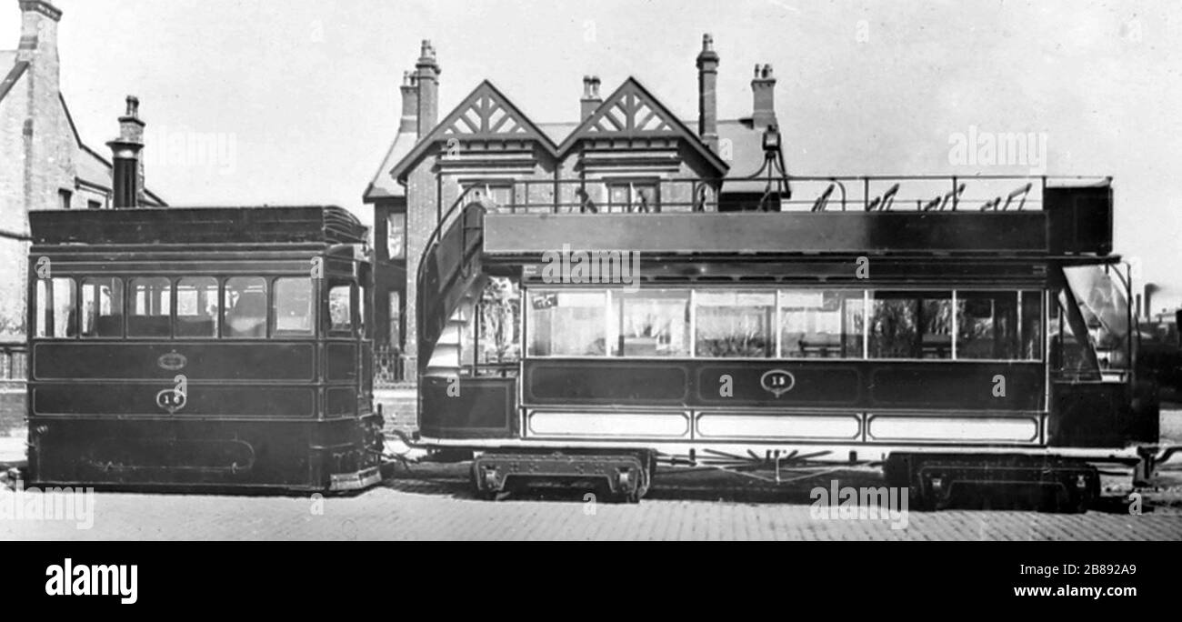 Tram a vapore Burnley, Lancashire, primi del 1900 Foto Stock