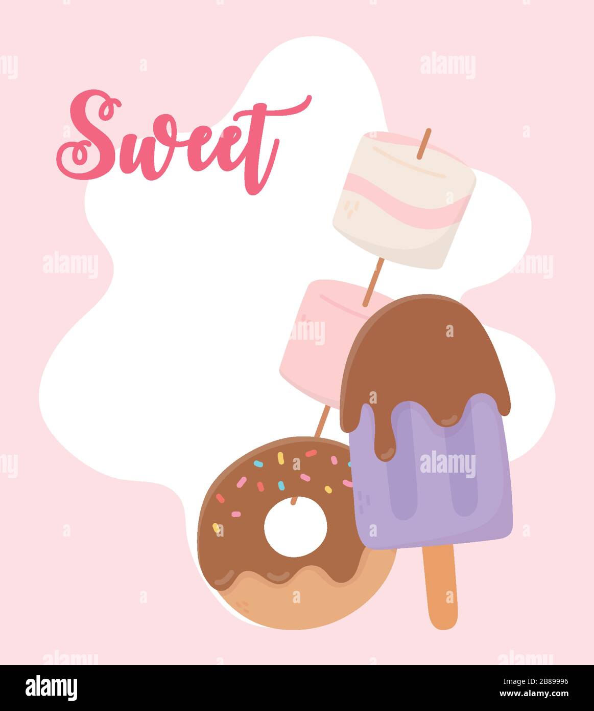 happy day, gelato in bastone ciambella e marshmallow illustrazione vettoriale Illustrazione Vettoriale